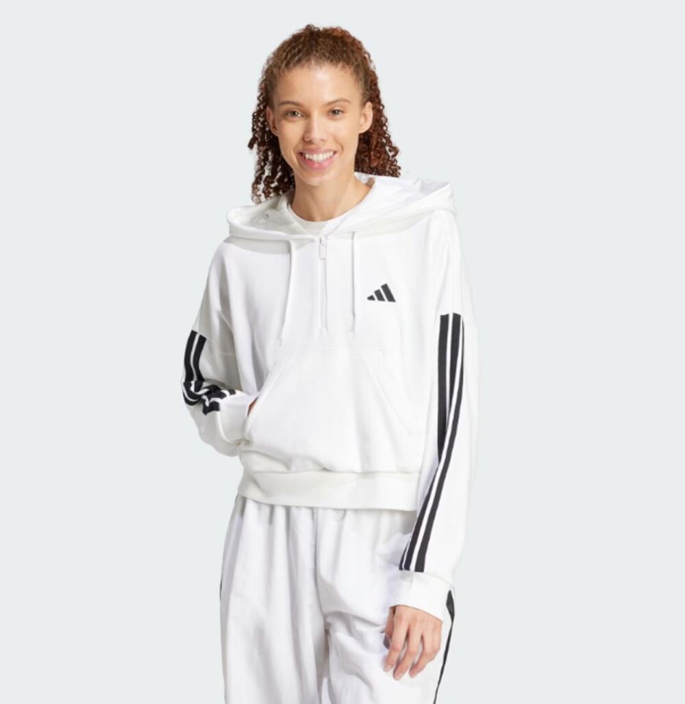 ADIDAS Essentials 3-Stripes French Terry Quarter-Zip Hoodie Medium White NWT